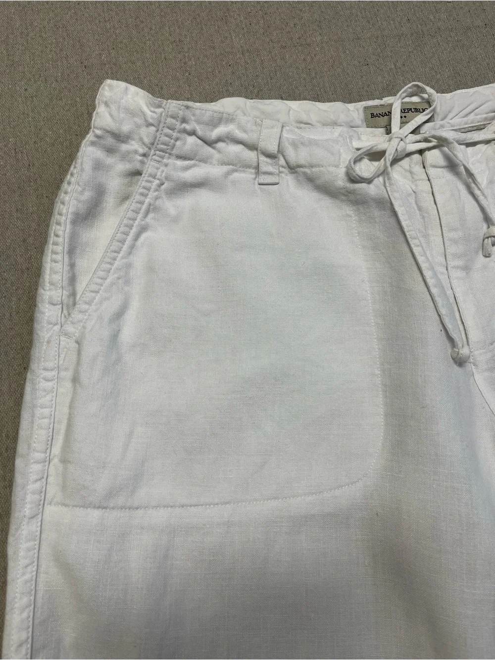Banana Republic White Linen Drawstring Pants Women’s Size 12 Wide Leg